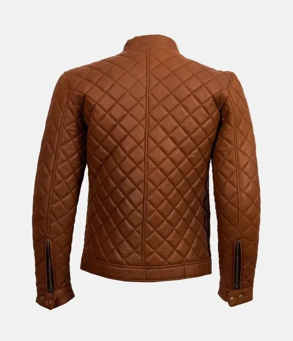 Men’s Decant Slim Fit Quilted Biker Leather Jacket by TJS