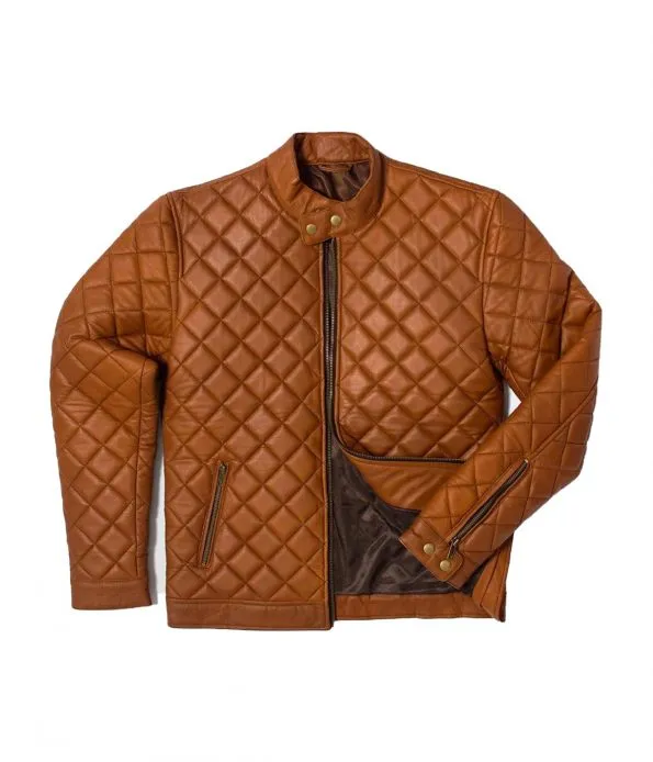 Men’s Decant Slim Fit Quilted Biker Leather Jacket by TJS