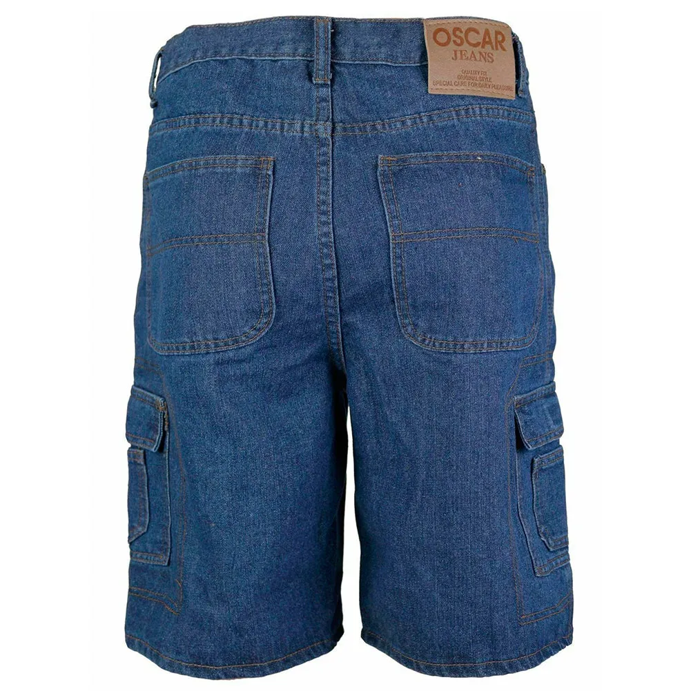 Men's Denim Cargo Shorts Premium Cotton Multi Pocket Relaxed Fit Stonewash Jean