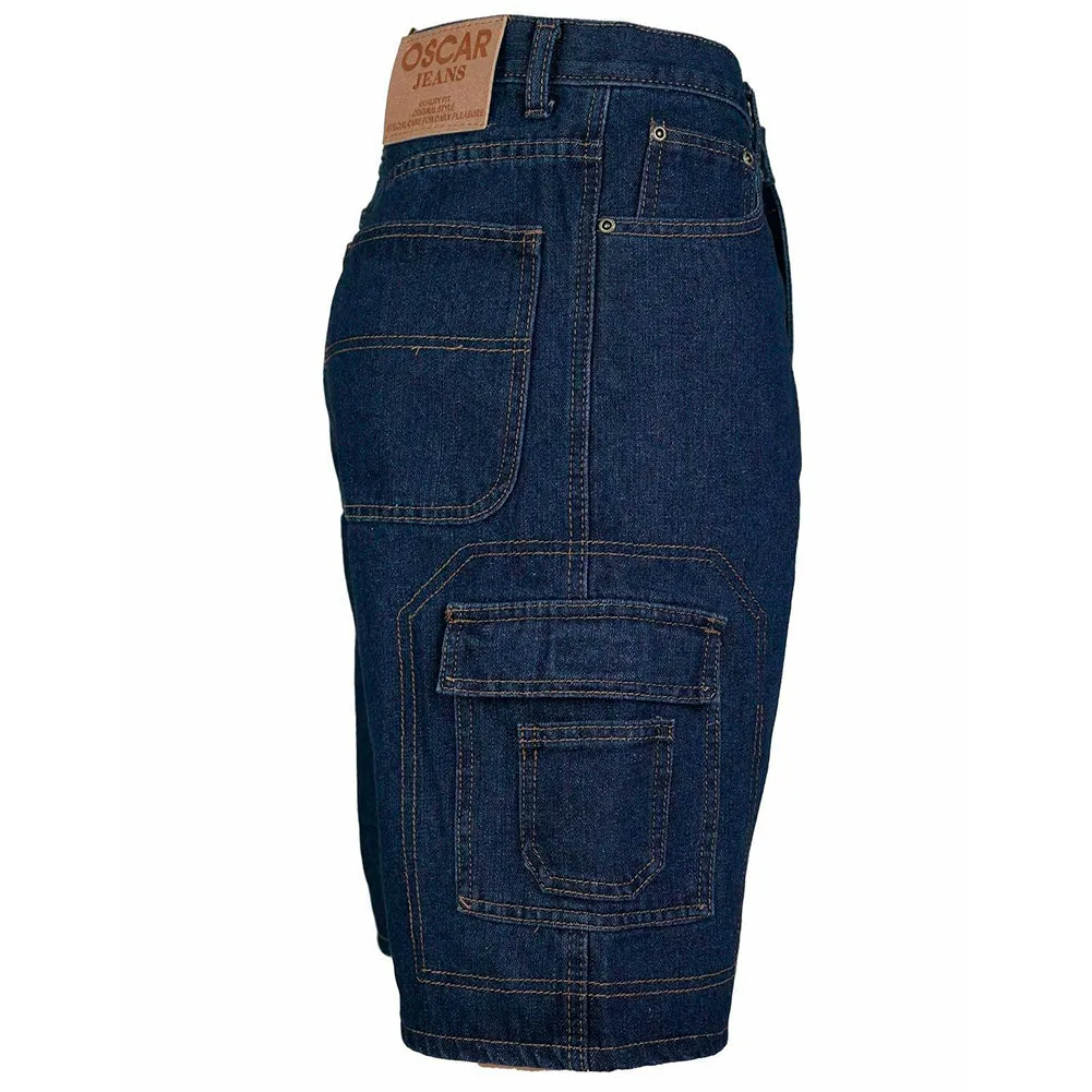 Men's Denim Cargo Shorts Premium Cotton Multi Pocket Relaxed Fit Stonewash Jean