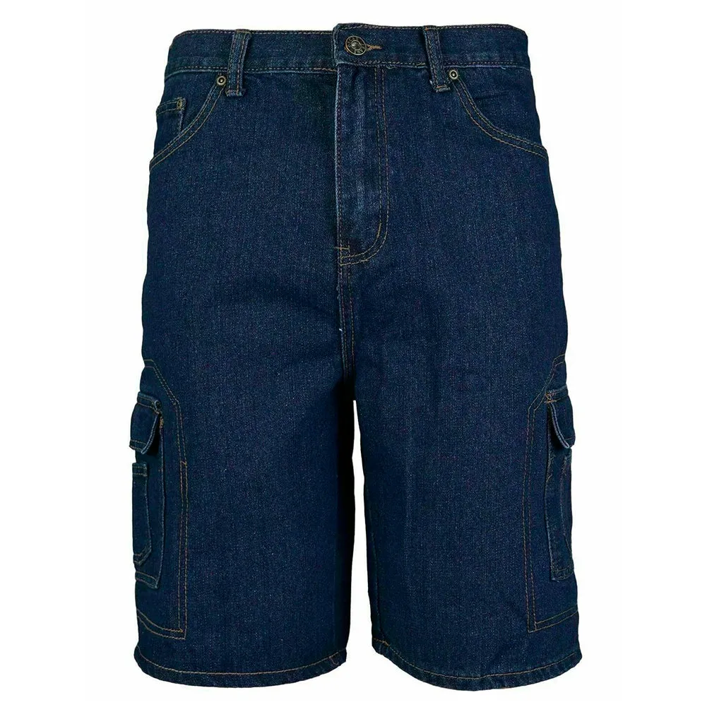 Men's Denim Cargo Shorts Premium Cotton Multi Pocket Relaxed Fit Stonewash Jean