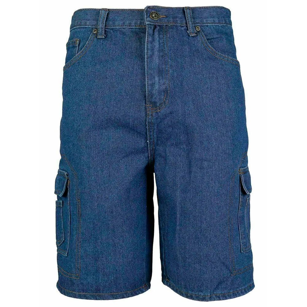 Men's Denim Cargo Shorts Premium Cotton Multi Pocket Relaxed Fit Stonewash Jean