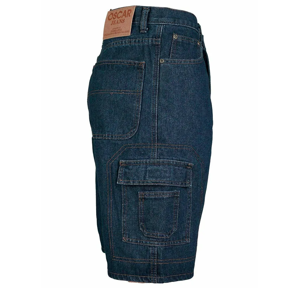 Men's Denim Cargo Shorts Premium Cotton Multi Pocket Relaxed Fit Stonewash Jean