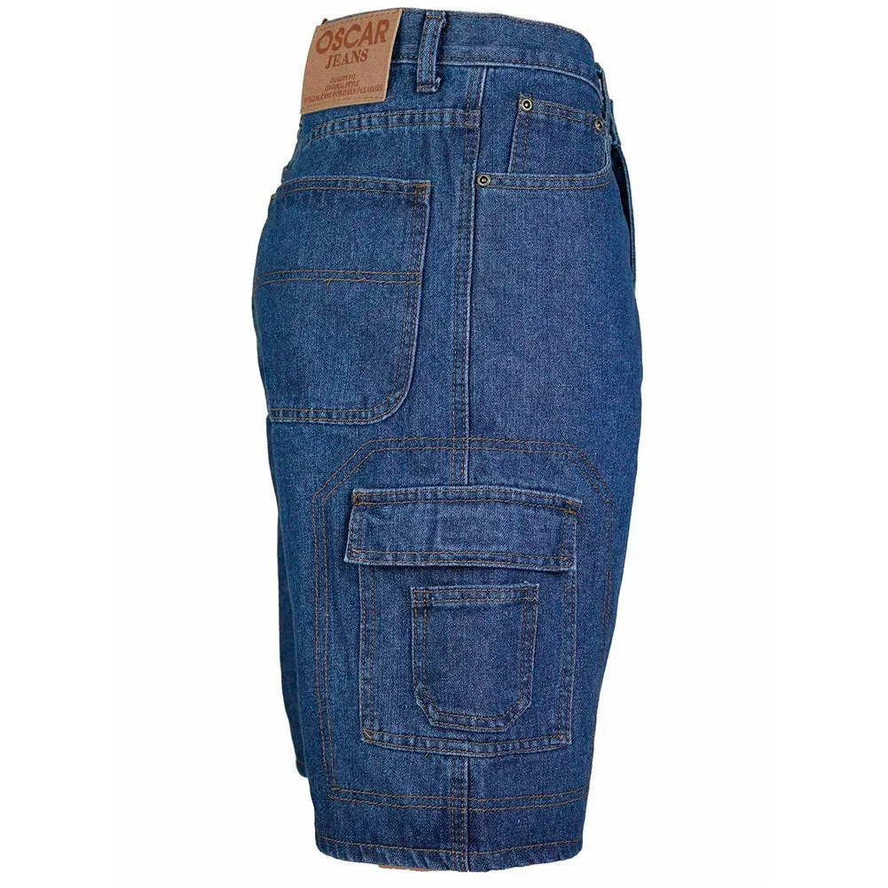 Men's Denim Cargo Shorts Premium Cotton Multi Pocket Relaxed Fit Stonewash Jean