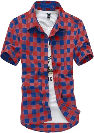 Mens Fashion Short Sleeve Flannel Shirts Slim Fit Causal Button Down Plaid Designer Shirts Camisas de Hombre