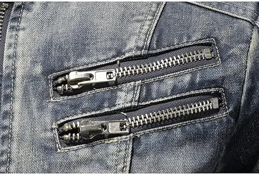 Men's Fashion Vintage Denim Jacket Stand Collar Zipper Lightweight Motorcycle Jackets Warm Slim Trucker Coats