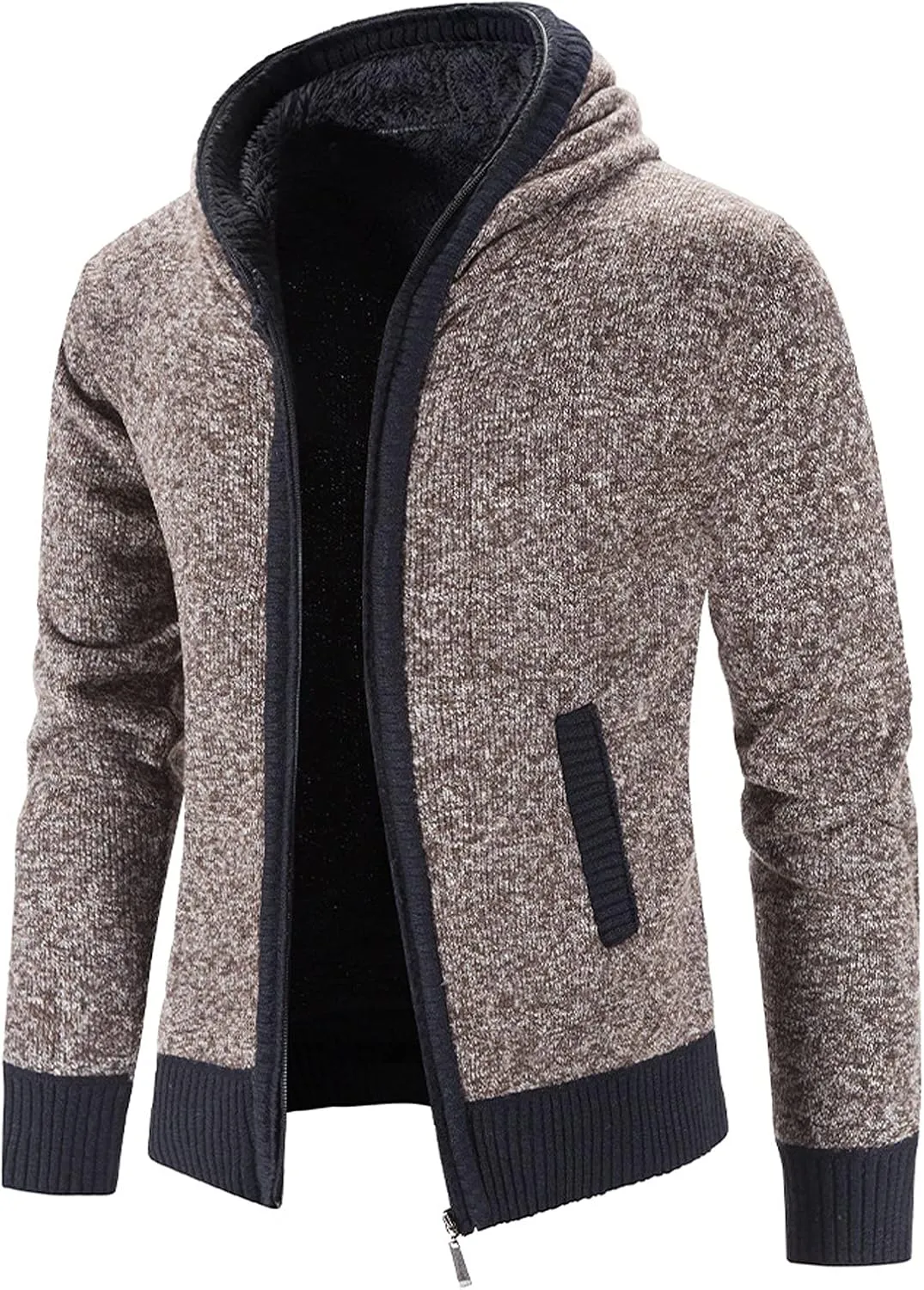 Men'S Flannel Jacket With Hood Zipper Long Sleeve Pocket Warm Cardigan Jacket Fleece Lined Flannel Shirts Plaid