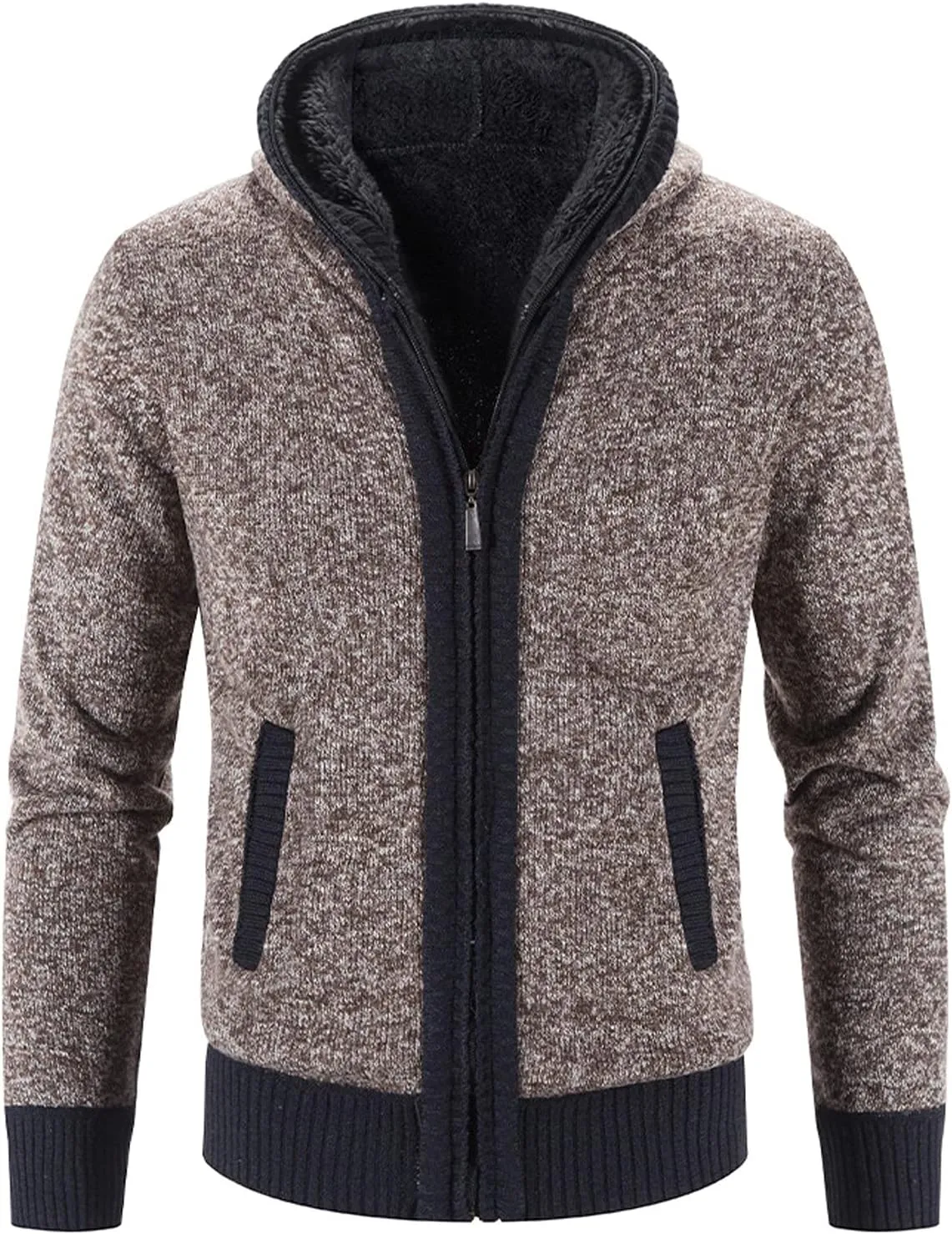 Men'S Flannel Jacket With Hood Zipper Long Sleeve Pocket Warm Cardigan Jacket Fleece Lined Flannel Shirts Plaid
