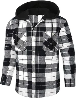 Mens Flannel Shirts Long Sleeve Plaid Lightweight Hooded Flannel Shirt Jacket Casual Button Down Fall Shacket
