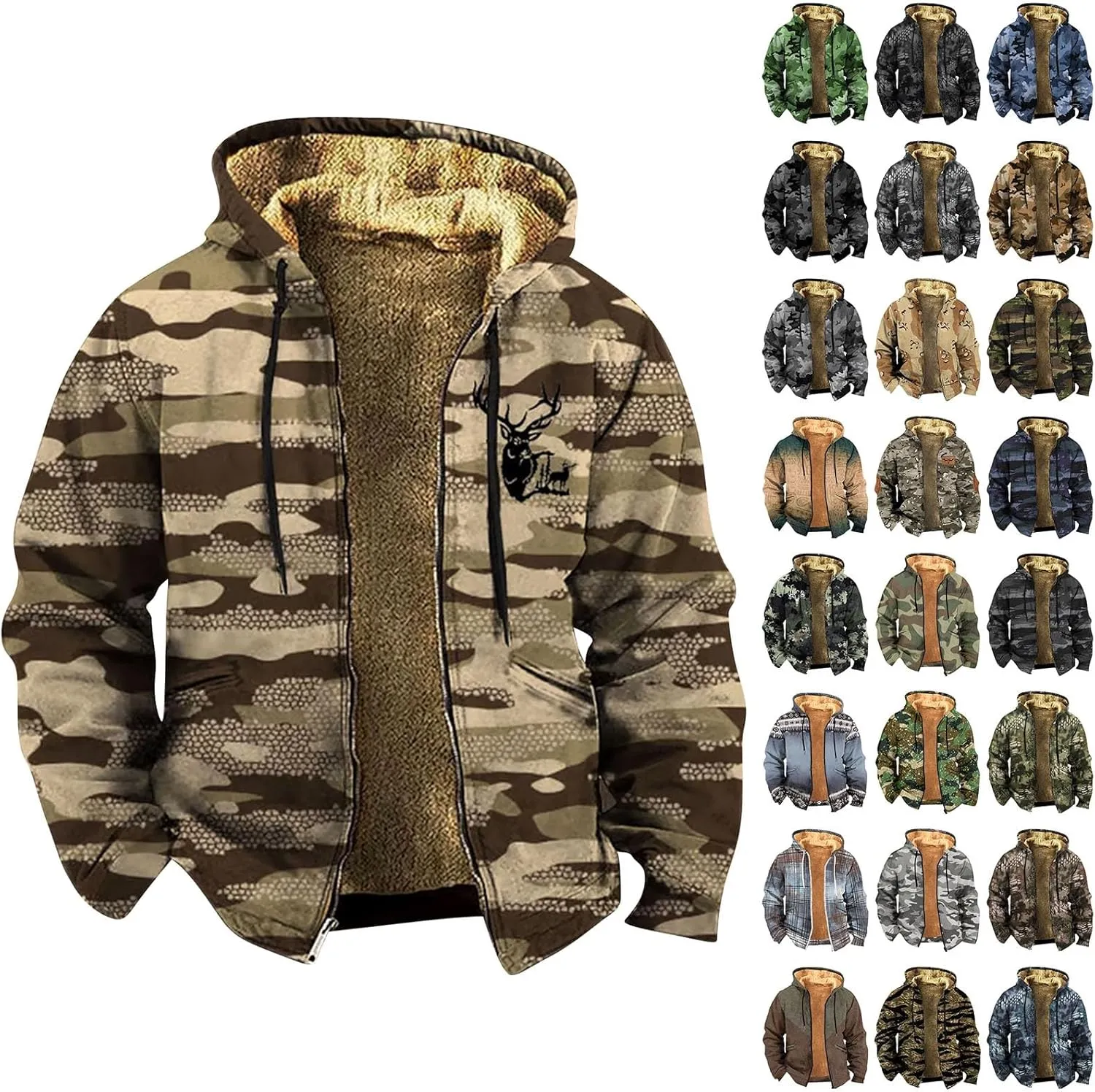 Mens Fleece Lined Jackets Full Zip Fall Winter Coats Fashion Thermal Hoodies Sweatshirt Fuzzy Sherpa Cardigan Sweater