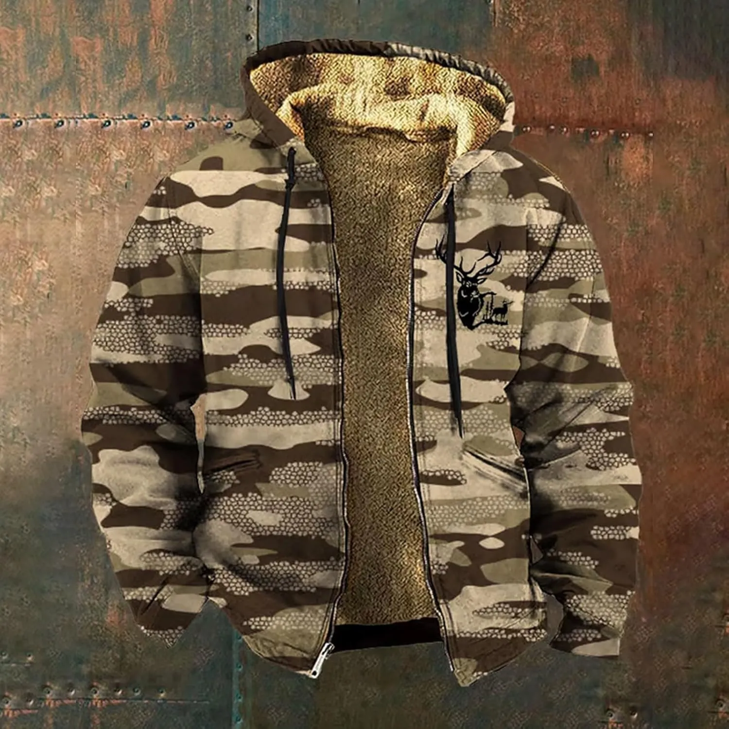 Mens Fleece Lined Jackets Full Zip Fall Winter Coats Fashion Thermal Hoodies Sweatshirt Fuzzy Sherpa Cardigan Sweater