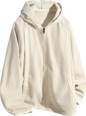 Men's Fleece Long Sleeve Hoodies Jacket Full Zipper Jacket Winter Casual Plush Warm Oversized Outwear with Pocket