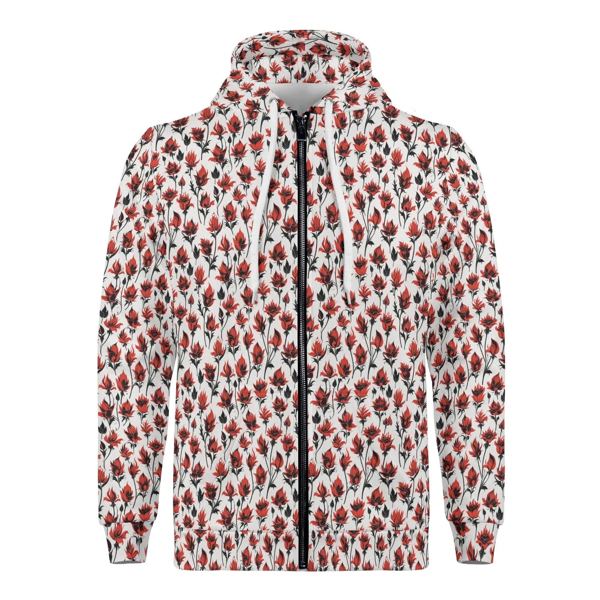 Mens Floral Fire Classic Zip Up Hoodie Warm Jacket