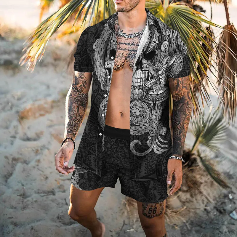 Men's Graphic Hawaiian Casual Short Sleeve Suits