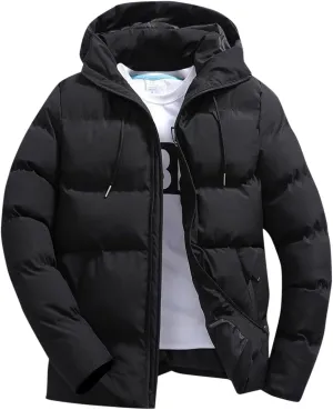 Men's Hooded Puffer Jacket Insulated Winter Coat for Snow Ski Traveling Zip Up Padded Down Jacket Winter Jackets Outerwear