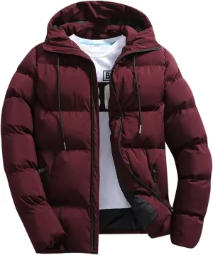 Men's Hooded Puffer Jacket Insulated Winter Coat for Snow Ski Traveling Zip Up Padded Down Jacket Winter Jackets Outerwear