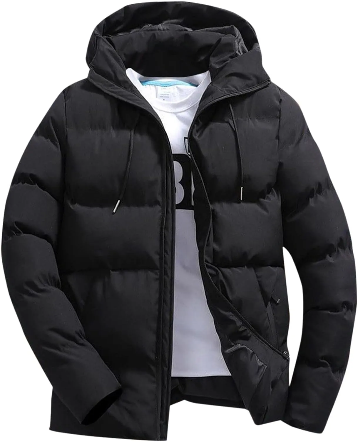 Men's Hooded Puffer Jacket Insulated Winter Coat for Snow Ski Traveling Zip Up Padded Down Jacket Winter Jackets Outerwear
