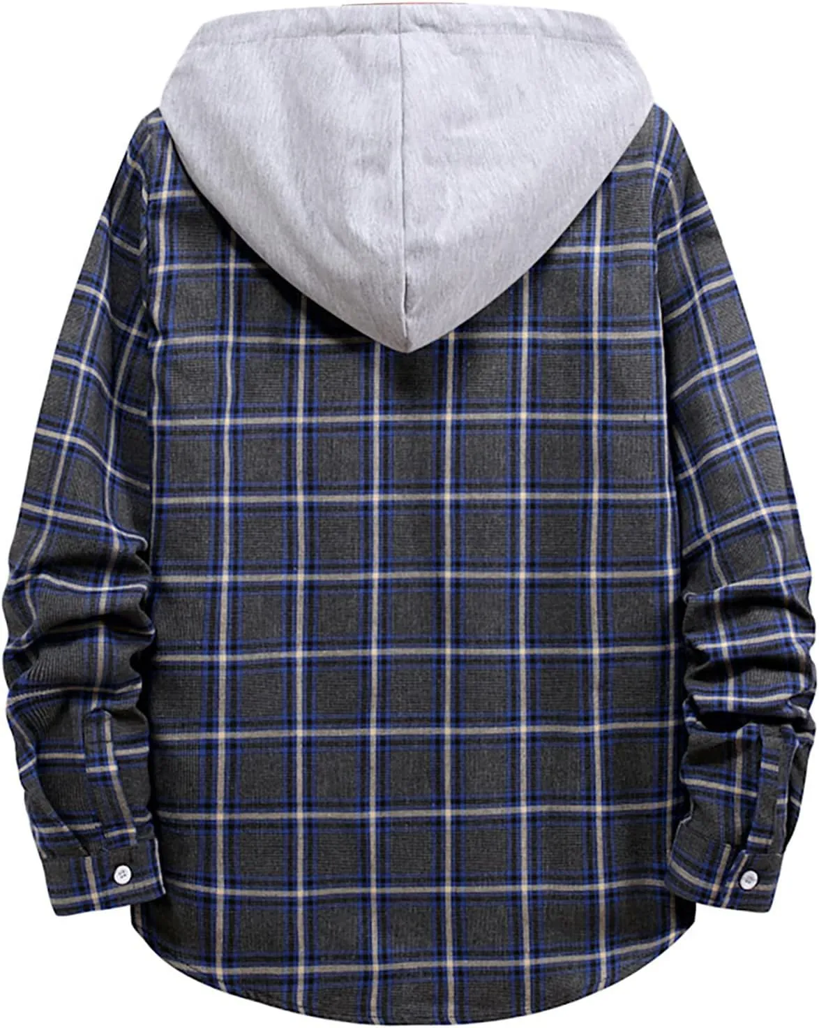 Men's Hooded Shirts Jackets Flannel Collar Long Sleeve Shirt Blouse Quilted Lined Flannel Shirt Jacket for Men Fall