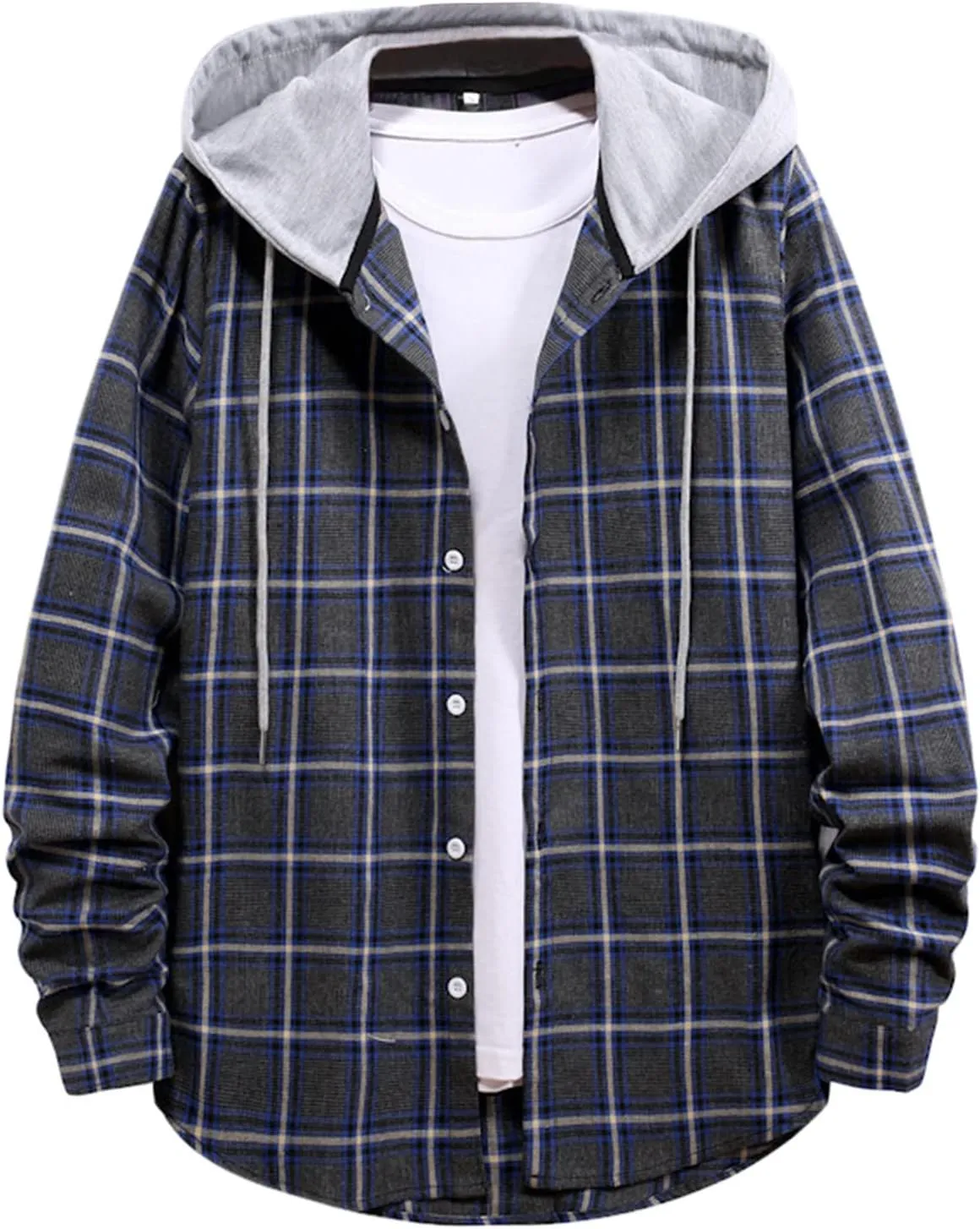 Men's Hooded Shirts Jackets Flannel Collar Long Sleeve Shirt Blouse Quilted Lined Flannel Shirt Jacket for Men Fall