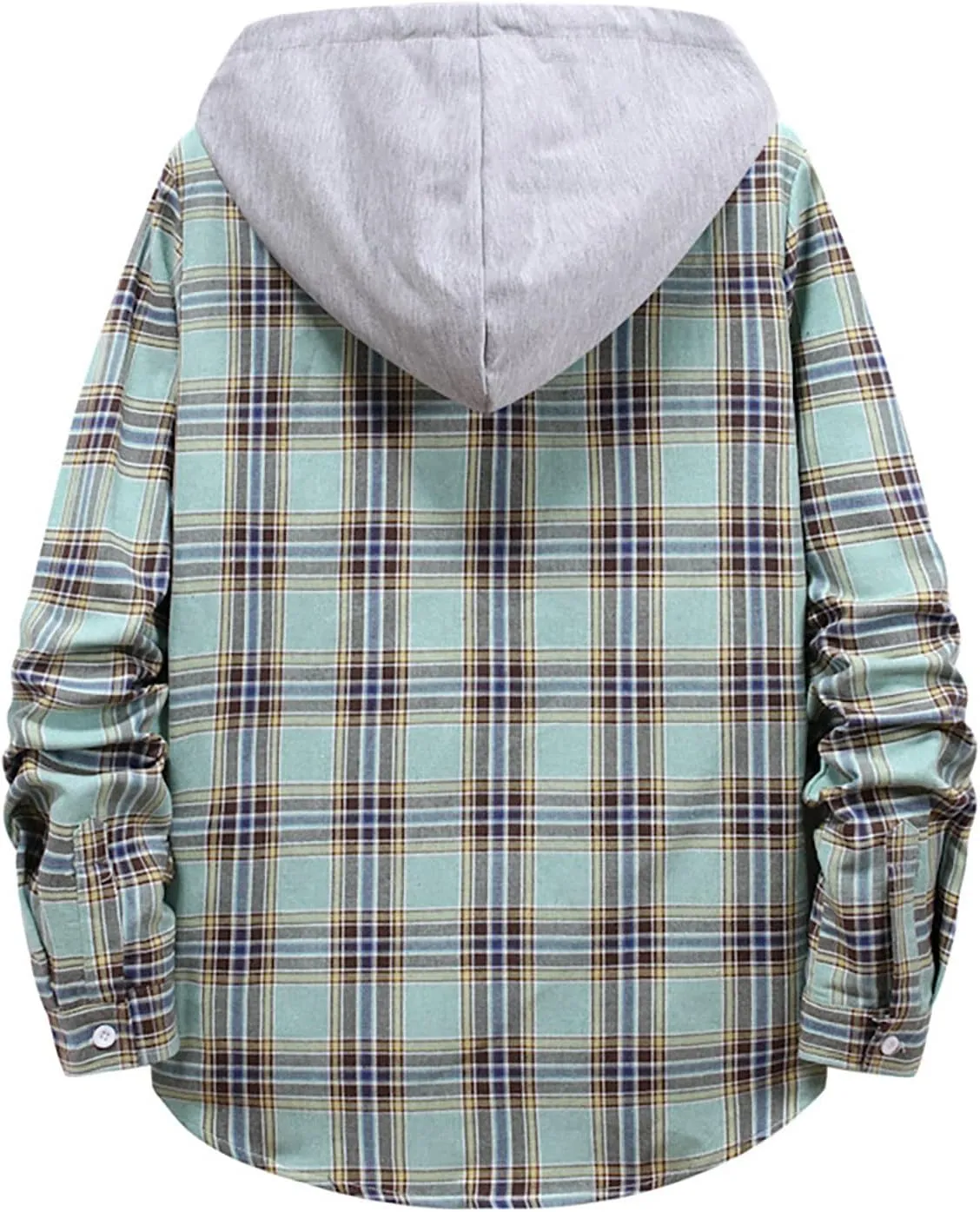 Men's Hooded Shirts Jackets Flannel Collar Long Sleeve Shirt Blouse Quilted Lined Flannel Shirt Jacket for Men Fall