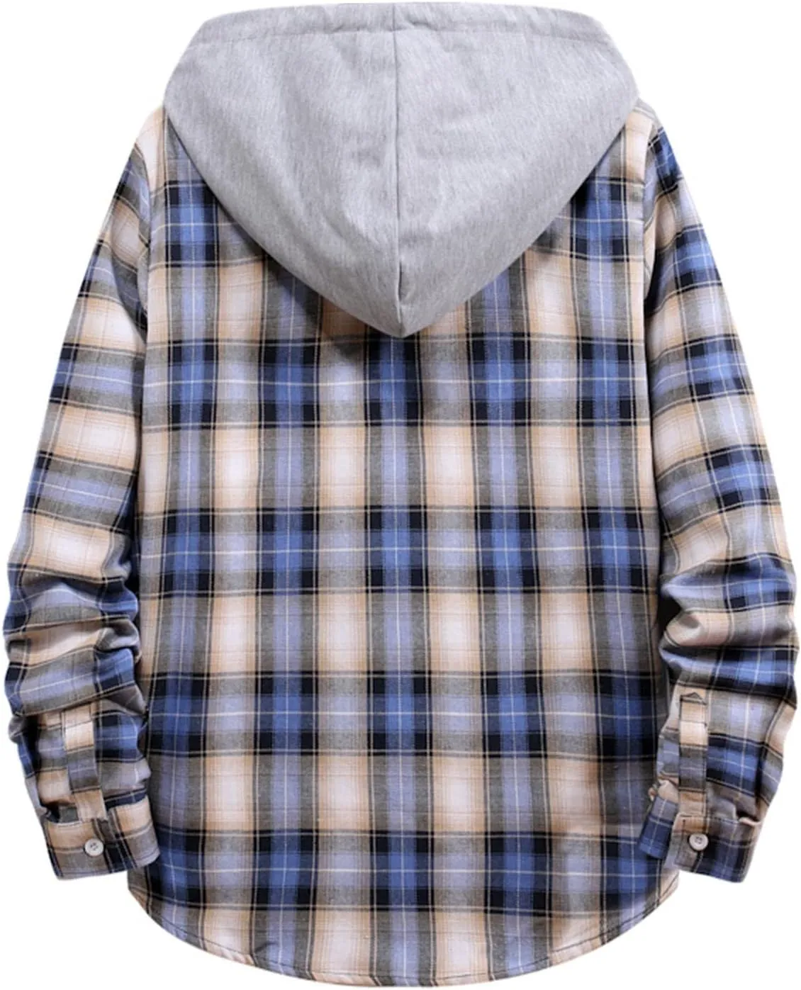 Men's Hooded Shirts Jackets Flannel Collar Long Sleeve Shirt Blouse Quilted Lined Flannel Shirt Jacket for Men Fall