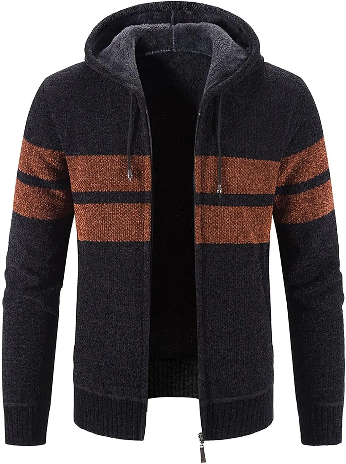 Mens Hoodies,Men's Open Front Cardigan Sweater Full Zip Up Stitching Hooded Cable Knitted Sweatshirts Winter Coats Top
