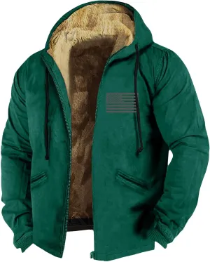 Men's Insulated Flannel Jacket Fleece Lined Plaid Coat Full Zip Up Hoodie Winter Outwear