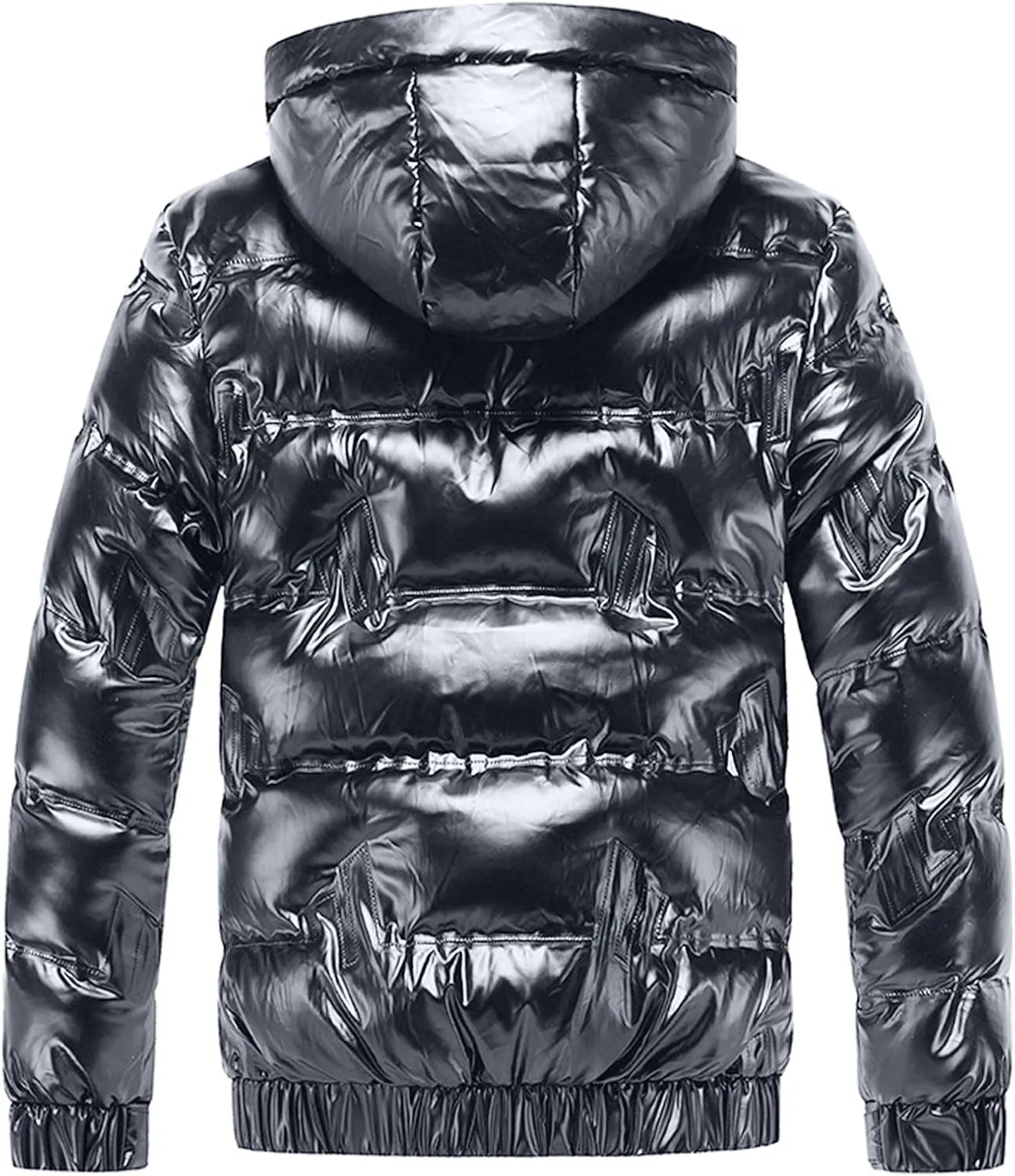 Mens Insulated Puffer Jacket Zip Up Padded Quilted Down Jacket with Removable Hood Thermal Windproof Winter Jackets Outerwear