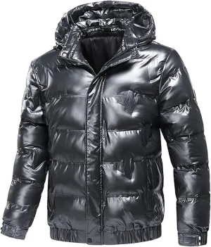 Mens Insulated Puffer Jacket Zip Up Padded Quilted Down Jacket with Removable Hood Thermal Windproof Winter Jackets Outerwear