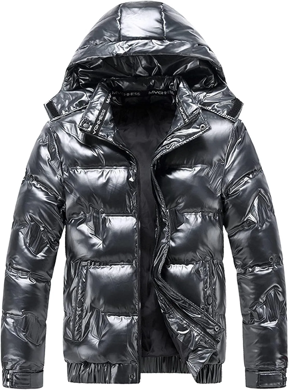 Mens Insulated Puffer Jacket Zip Up Padded Quilted Down Jacket with Removable Hood Thermal Windproof Winter Jackets Outerwear