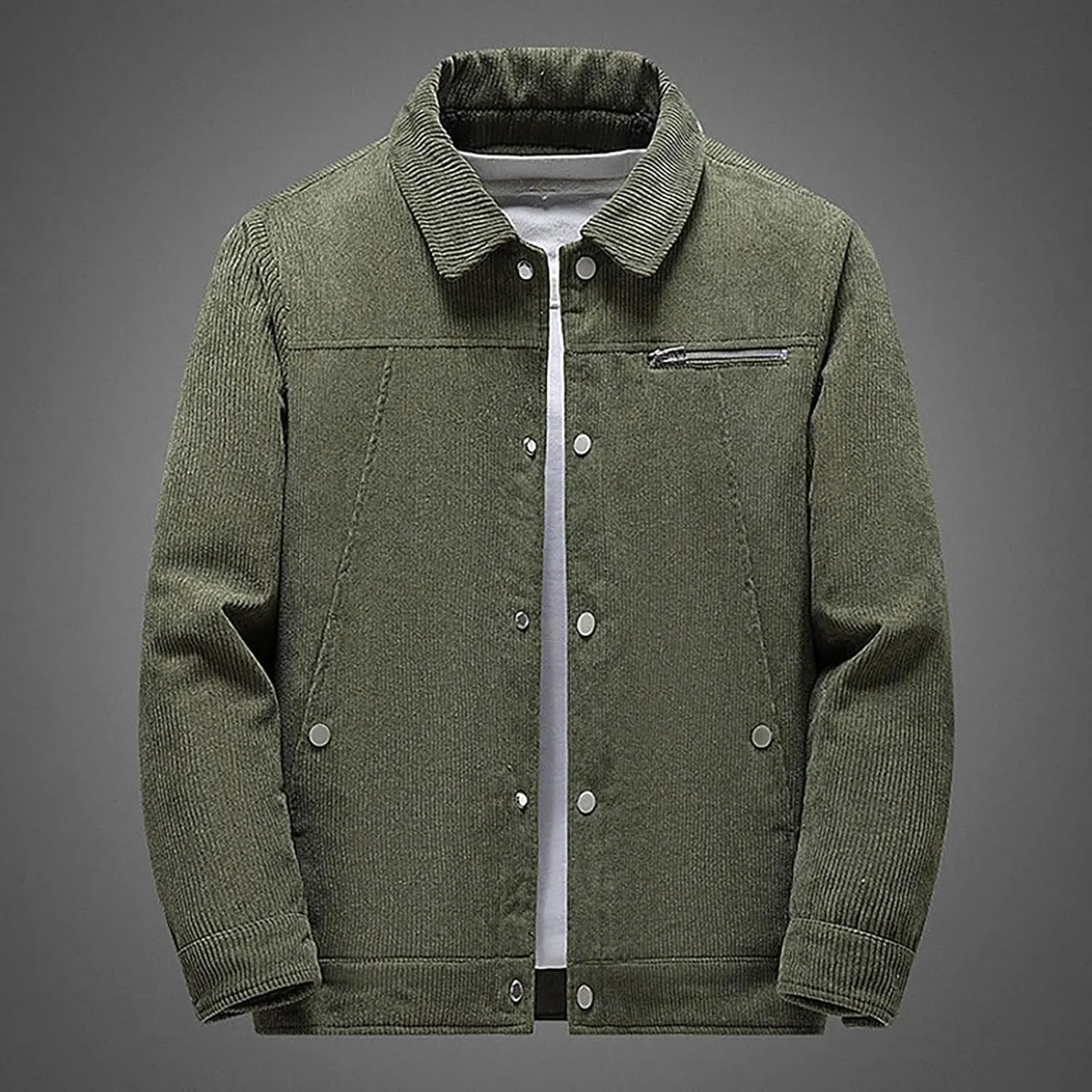 Mens Jacket Winter Corduroy Thickened Zip Up Heavyweight Jackets Warm Sherpa Lined Fleece Loose Coat, XL-5XL