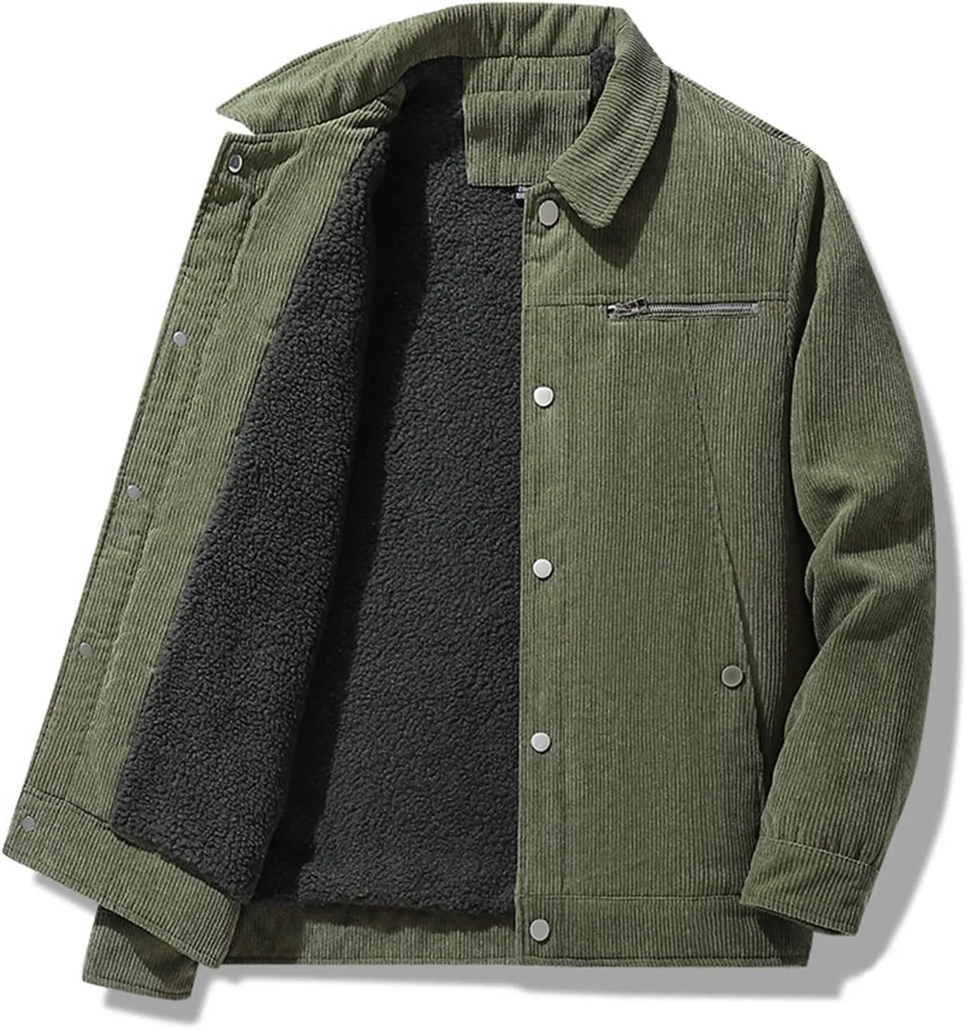 Mens Jacket Winter Corduroy Thickened Zip Up Heavyweight Jackets Warm Sherpa Lined Fleece Loose Coat, XL-5XL