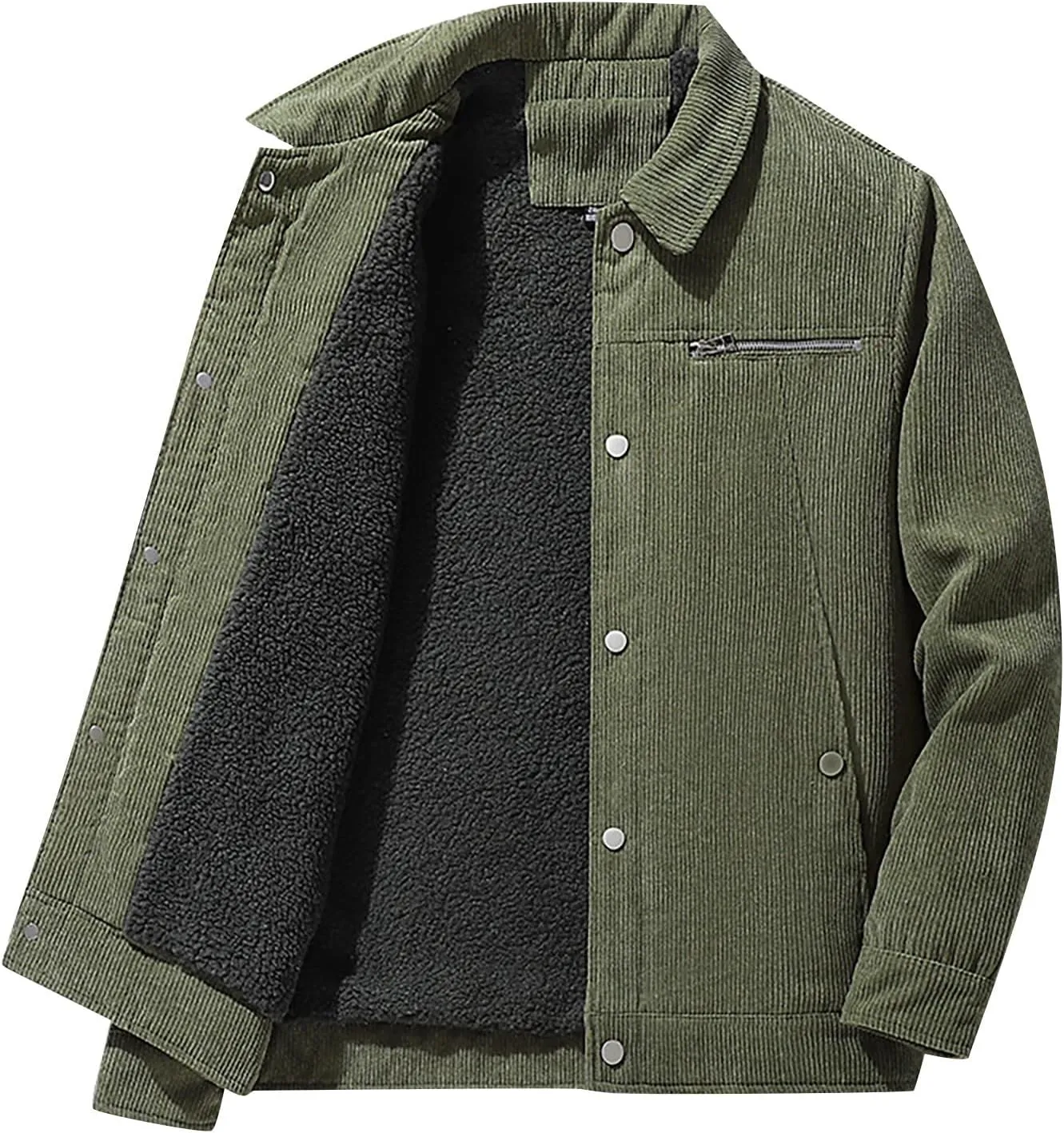 Mens Jacket Winter Corduroy Thickened Zip Up Heavyweight Jackets Warm Sherpa Lined Fleece Loose Coat, XL-5XL