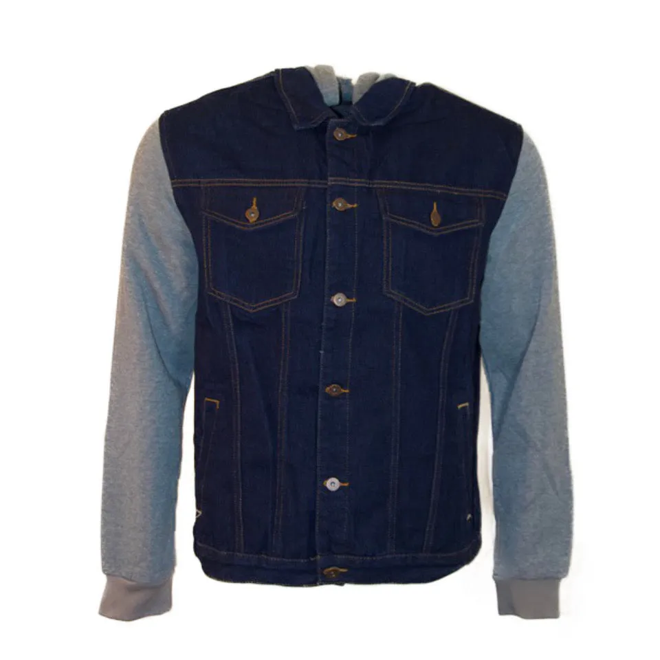 Men's Jean Jacket Hoodie Denim Cotton Long Sleeve Hybrid Hooded Trucker Jacket