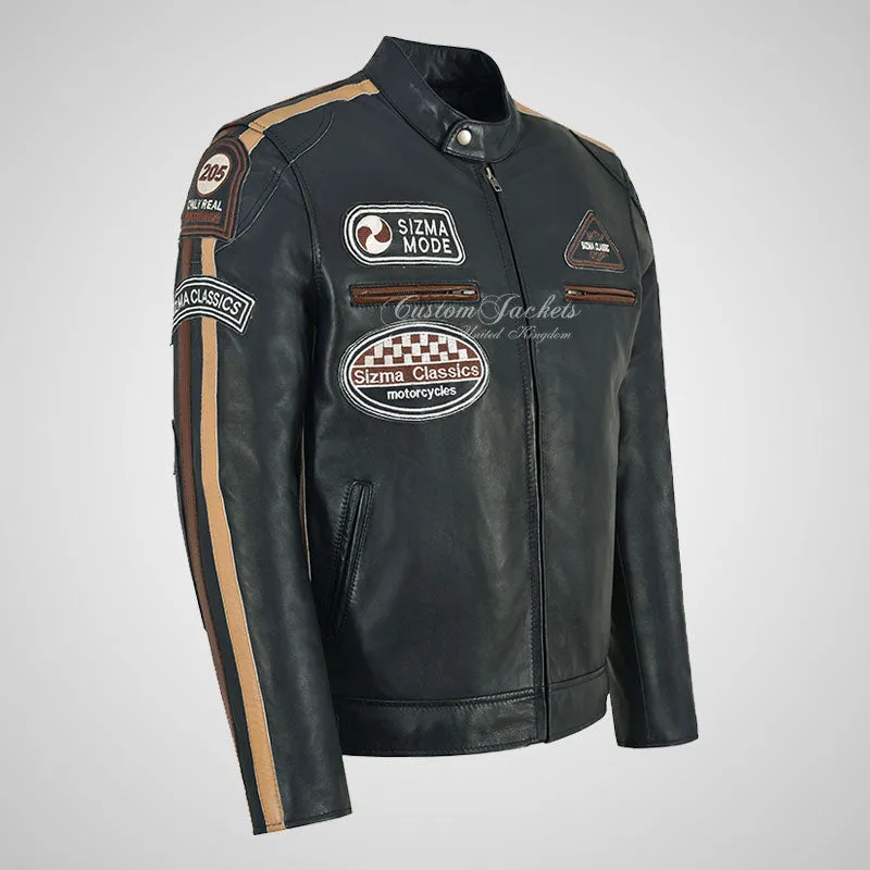 Mens Leather Biker Jacket SIZMA Motorcycle Leather Jacket