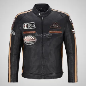 Mens Leather Biker Jacket SIZMA Motorcycle Leather Jacket