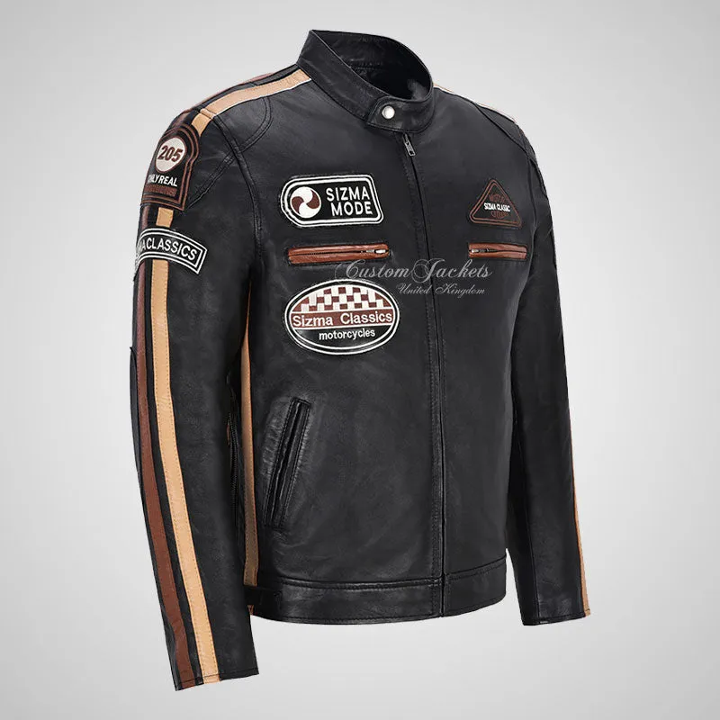 Mens Leather Biker Jacket SIZMA Motorcycle Leather Jacket
