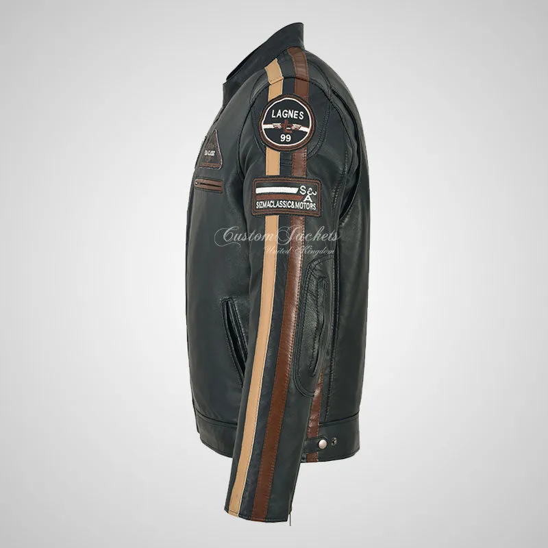 Mens Leather Biker Jacket SIZMA Motorcycle Leather Jacket