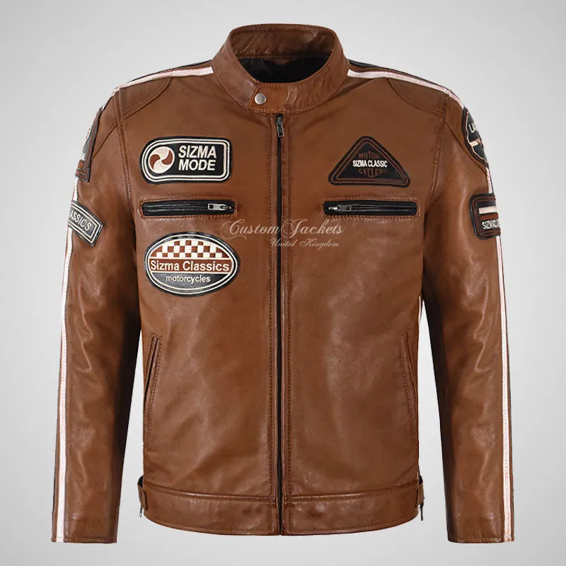 Mens Leather Biker Jacket SIZMA Motorcycle Leather Jacket