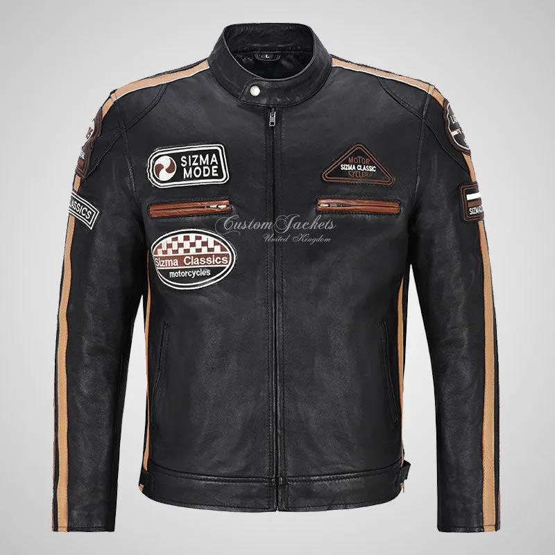 Mens Leather Biker Jacket SIZMA Motorcycle Leather Jacket