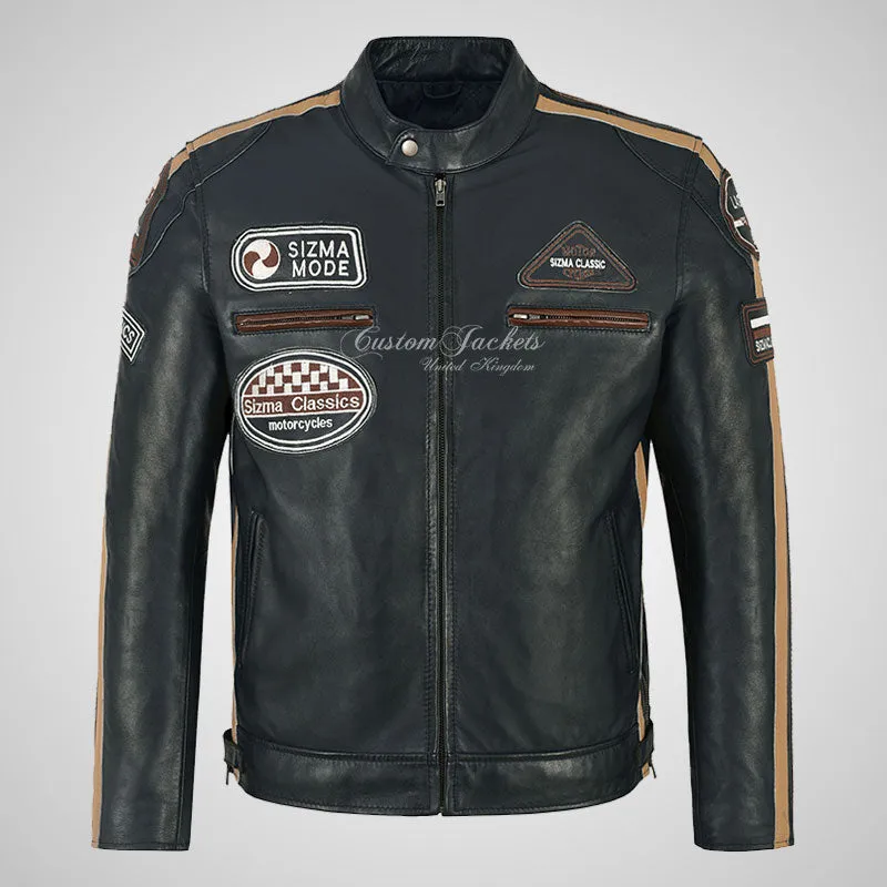 Mens Leather Biker Jacket SIZMA Motorcycle Leather Jacket