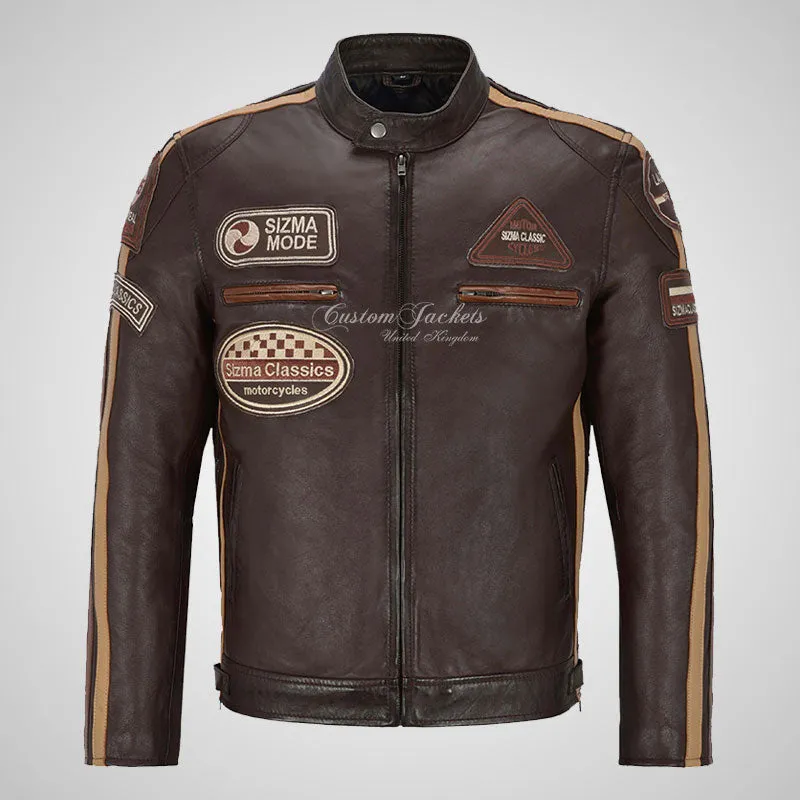Mens Leather Biker Jacket SIZMA Motorcycle Leather Jacket