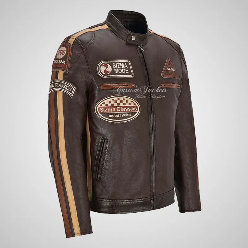 Mens Leather Biker Jacket SIZMA Motorcycle Leather Jacket