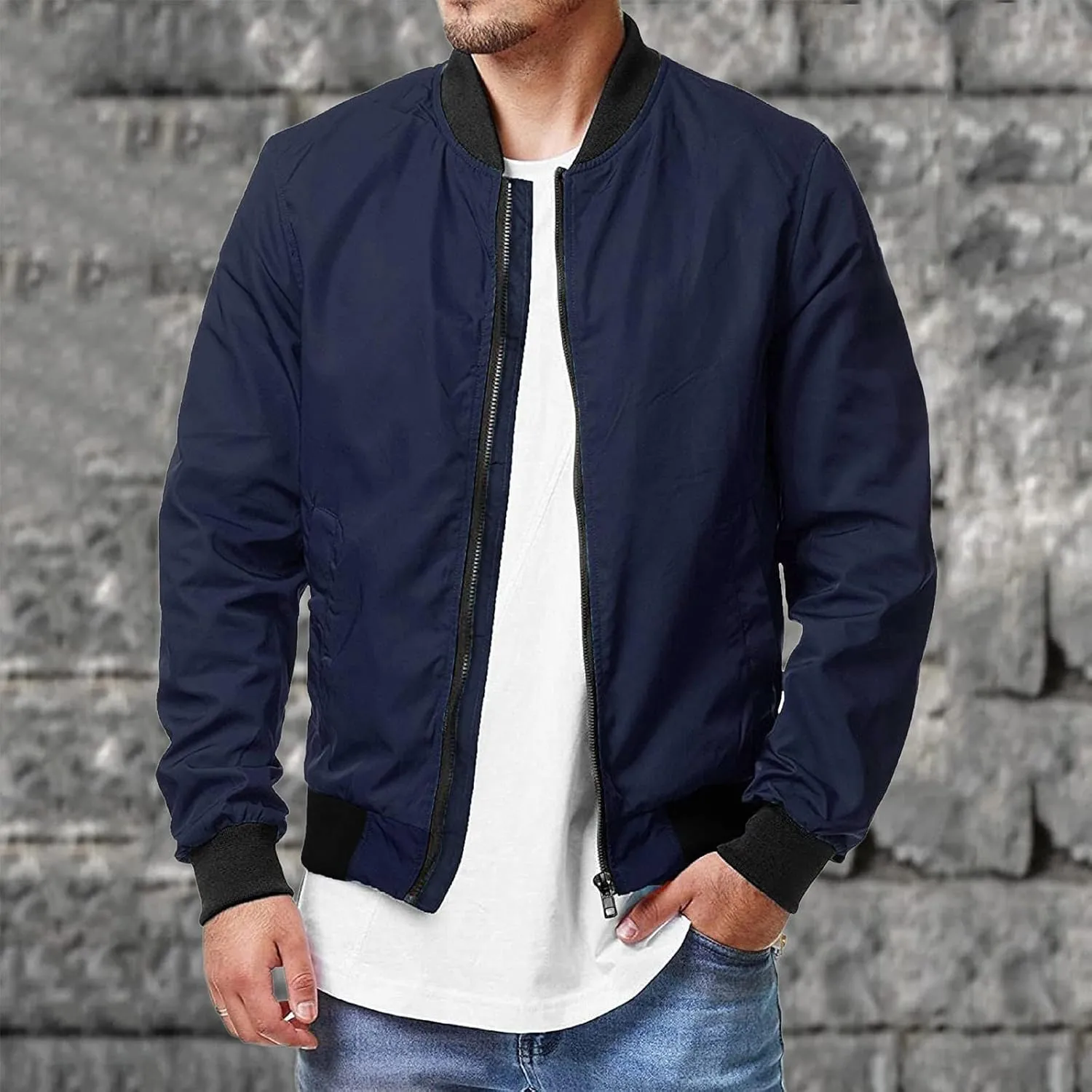 Men's Lightweight Bomber Jacket Windbreaker Softshell Varsity Jacket Coat