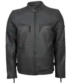 Men's Lightweight Grey Leather Biker Jacket