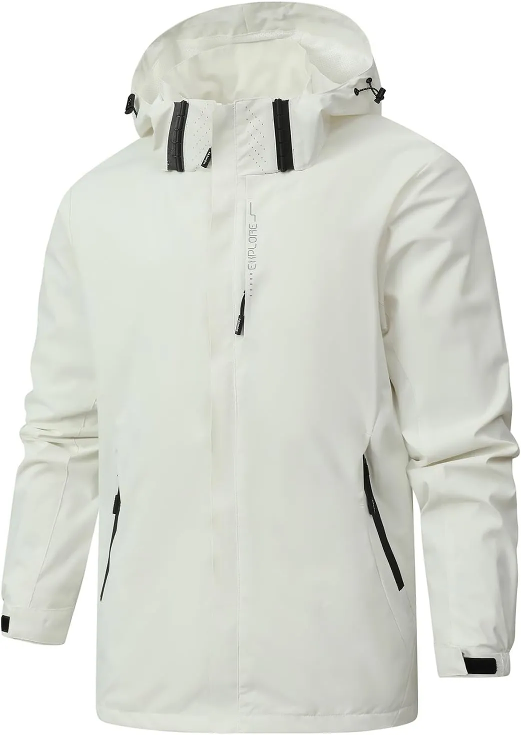 Mens Lightweight Hooded Rain Jacket Waterproof Windbreaker Pockets Breathable Raincoat For Outdoor Mountain Hiking
