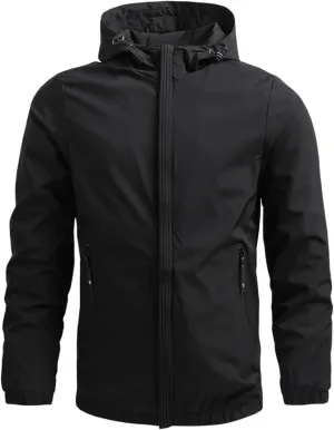 Mens Lightweight Jackets Waterproof Rain Jacket Hooded Outdoor Raincoat Hiking Windbreakes Coat Casual Hoodies Pockets