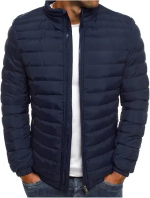 Men's Lightweight Puffer Jacket Full Zip Down Jacket Stand Collar Quilted Coat Packable Insulated Jacket Winter Coats