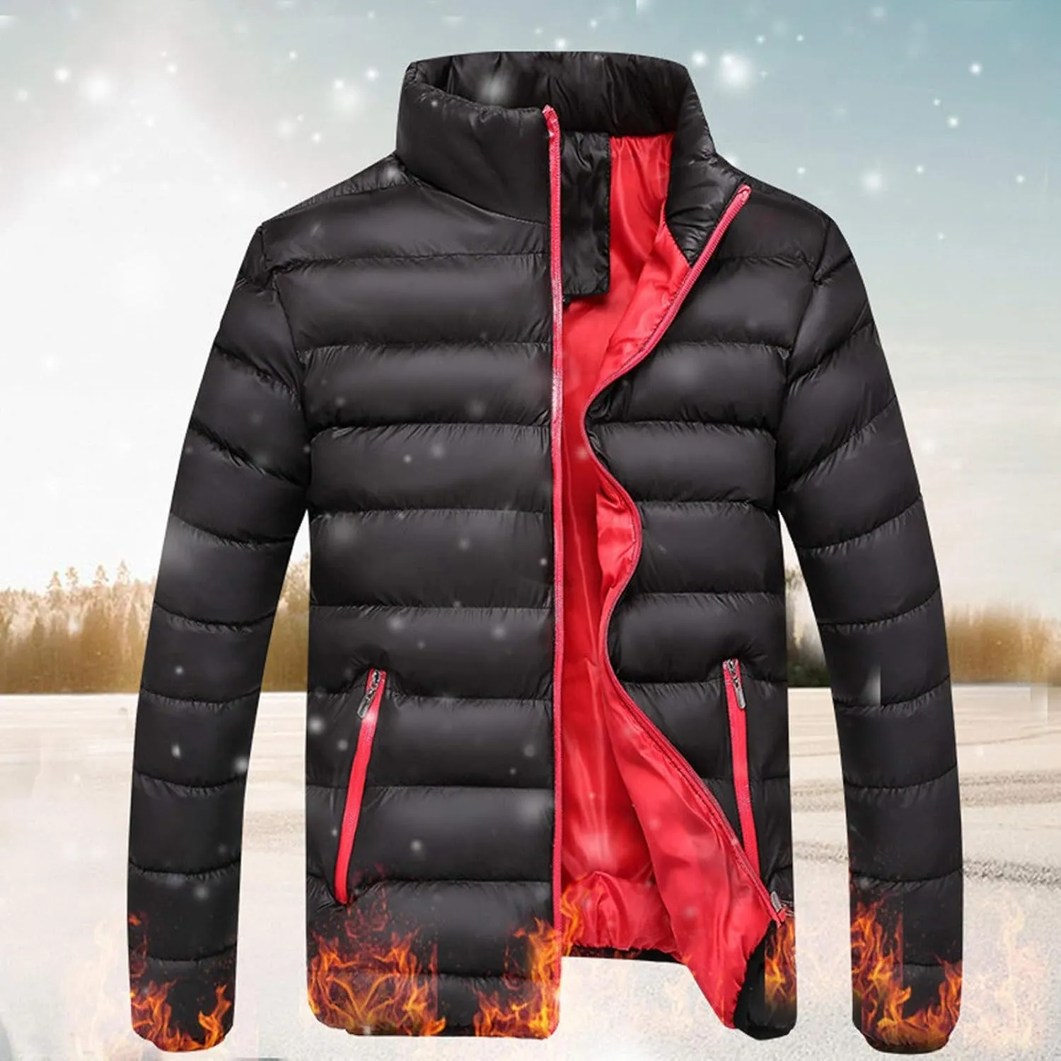 Mens Lightweight Puffer Jacket Packable Winter Warm Down Coat Quilted Insulated Puffy Jackets Outerwear with Pockets