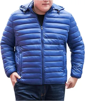 Men's Lightweight Puffer Jacket Plus Size Full Zip Warm Puffy Jackets Hooded Outerwear Winter Insulated Down Coat